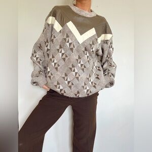 Vintage 90s Knit neutral brown & cream Sweater- L